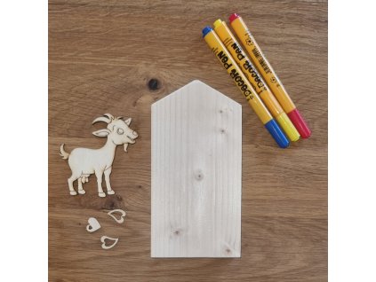 Dřevěný domeček a koza - polotovar k dotvoření 1