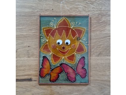 Sluníčko a motýli - malba na sklo 1