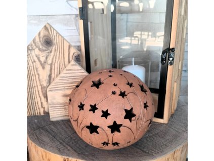 Keramická koule na svíčku s hvězdami a kometami (15 cm)- tmavá zahradní dekorace