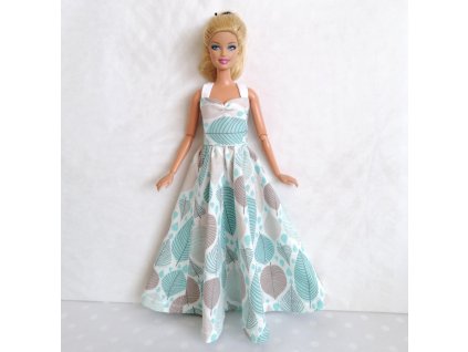 Barbie - české originální oblečky pro panenku - šaty dlouhé s listy