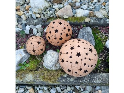 Keramická koule na svíčku s hvězdami a kometami (20 cm) - světlá zahradní dekorace 2