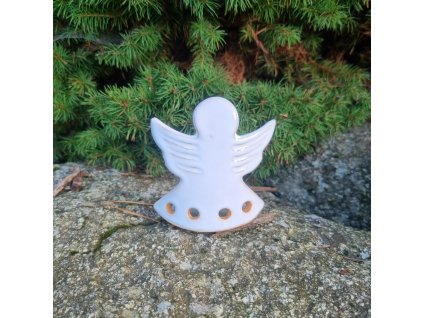 Malý keramický svícen - andílek - bílý