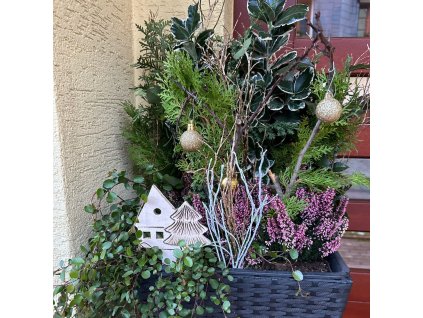 Keramický domeček a stromeček - zápich do květináče