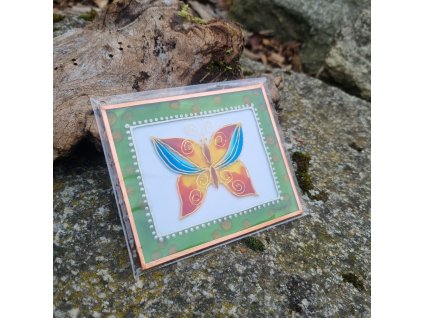 Motýl v rámu - malba na skle