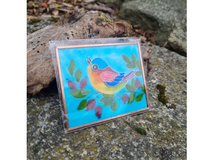 Veselý ptáček - malba na skle