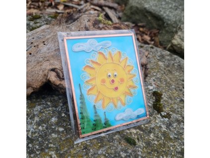 Sluníčko a obláčky - malba na skle