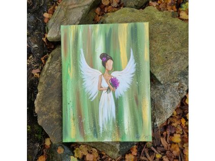 Anděl s kyticí - obraz akryl na plátně 30x40