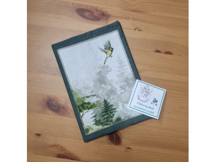 Látkový obal na knihu - sýkora (zelený) - A5 2