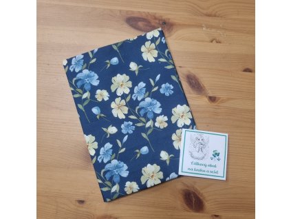 Látkový barevný obal na knihu - modré květy - A5