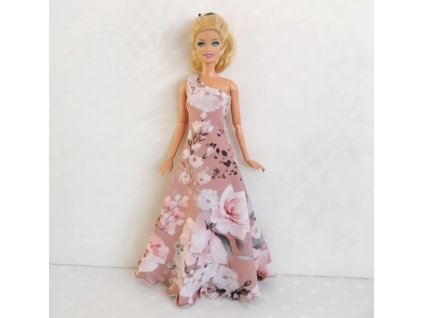 Barbie - české originální oblečky pro panenku - šaty dlouhé s růžemi (růžové)