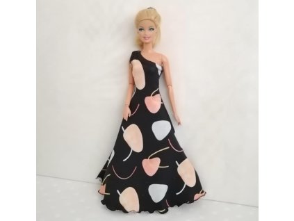 Barbie - české originální oblečky pro panenku - šaty dlouhé černé se vzorem