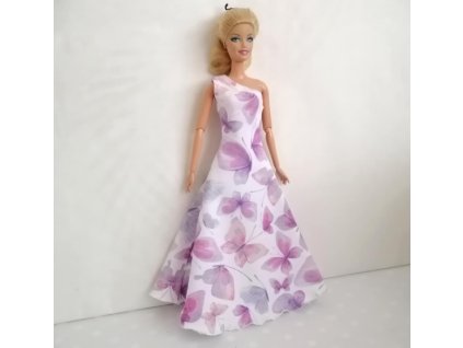 Barbie - české originální oblečky pro panenku - šaty dlouhé bílé s motýlky