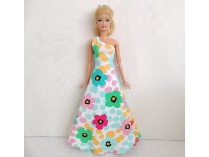 Barbie - české originální oblečky pro panenku - šaty dlouhé s barevnými květy