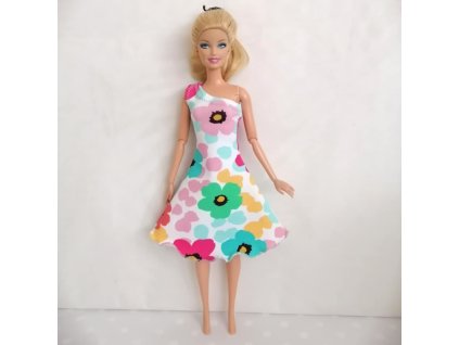 Barbie - české originální oblečky pro panenku - krátké šaty s barevnými květy