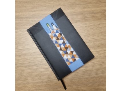 Držák na pera k diáři (pouzdro na pera) - modrý s geometrickými tvary
