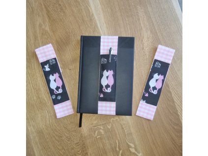 Držák na pera k diáři (pouzdro na pera) - kočky - růžové