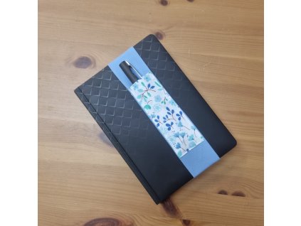 Držák na pera k diáři (pouzdro na pera) - modrý s květinami