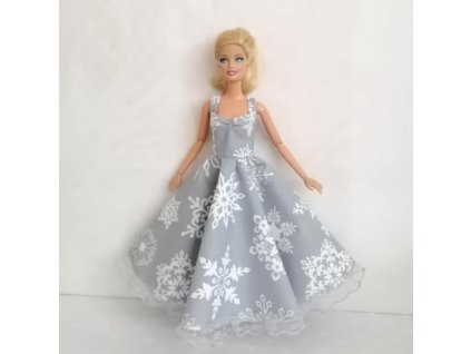 Oblečky pro panenku Barbie - šaty dlouhé s krajkou šedé