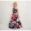 Barbie - české originální oblečky pro panenku - šaty dlouhé černé s červenými květy
