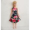Barbie - české originální oblečky pro panenku - krátké šaty černé s červenými květy