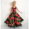Oblečky pro panenku Barbie - šaty dlouhé s krajkou černé s červenými květy