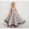Oblečky pro panenku Barbie - šaty dlouhé s krajkou s hnědým vzorem