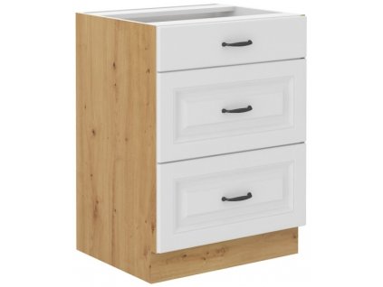 Kuchyňská skříňka Stilo WHAR - dolní 60 D 3S šuplíková, bílá + Artisan