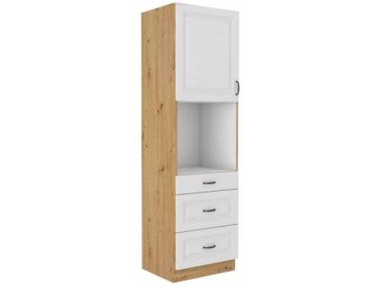 Kuchyňská skříňka Stilo WHAR - 60 DPS-210 3S 1F sloupek se zabudovanou troubou, šuplíkový, bílá + Artisan