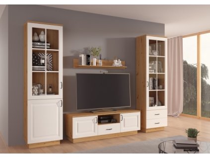 Obývací stěna Flawia - dub Artisan + MDF bílý mat