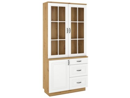 Kredenc Flawia 100 WHAR - komoda 1D3S + nadstavba 2D - dub Artisan + MDF bílý mat