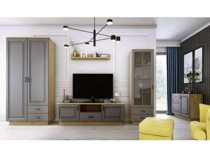 Obývací stěna Flawia 3 - dub Artisan + Grafit