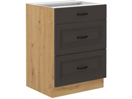 Kuchyňská skříňka Stilo GRAR - dolní 60 D 3S šuplíková, grafit + Artisan
