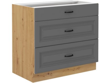 Kuchyňská skříňka Stilo DustGRAR - dolní 80 D 3S šuplíková, Dust Grey + Artisan