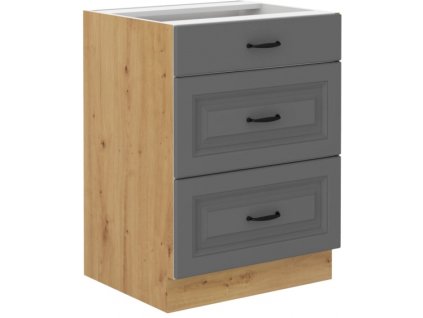 Kuchyňská skříňka Stilo DustGRAR - dolní 60 D 3S šuplíková, Dust Grey + Artisan