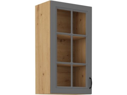 Kuchyňská skříňka Stilo DustGRAR - horní vitrína 40 GS-90 1F, Dust Grey + Artisan