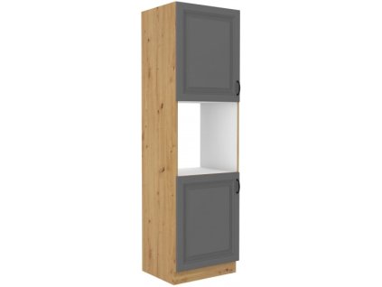 Kuchyňská skříňka Stilo DustGRAR - 60 DP-210 2F sloupek se zabudovanou troubou, dvířka, Dust Grey + Artisan
