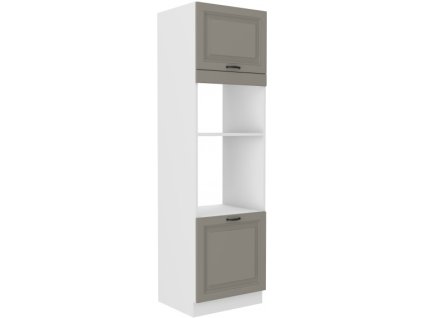 Kuchyňská skříňka Stilo ClayGRWH - 60 DPM-210 2F sloupek se zabudovanou troubou a mikrovlnkou, dvířka, Clay Grey + bílá