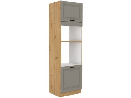 Kuchyňská skříňka Stilo ClayGRAR - 60 DPM-210 2F sloupek se zabudovanou troubou a mikrovlnkou, dvířka, Clay Grey + Artisan