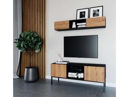 Obývací stěna Lanzzi sestava 1, černá + dub artisan