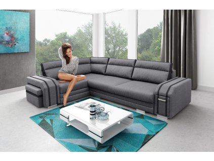 Sedací souprava Avanti L tm.šedá/černá