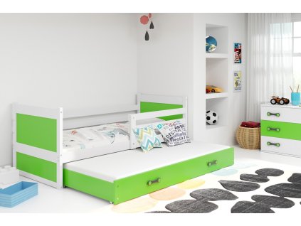 Postel s přistýlkou Riky II 90x200 bílá/zelená