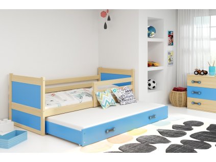 Postel s přistýlkou Riky II 90x200 borovice/modrá
