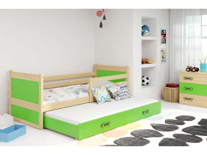 Postel s přistýlkou Riky II 90x200 borovice/zelená