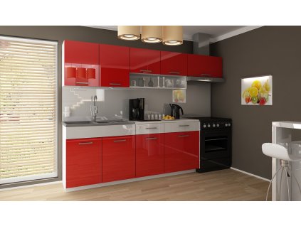 Kuchyňská linka Samara 240/180 červený lesk/bílý pás
