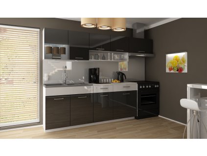 Kuchyňská linka Samara 240/180 černý lesk/bílý pás