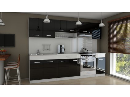 Kuchyňská linka Carrie 260 černý lesk/bílý pruh