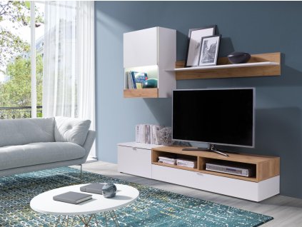 Obývací stěna Robin bílá/dub zlatý