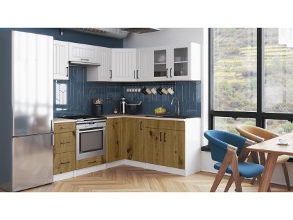 Rohová kuchyňská linka Romana bílá/artisan MAT