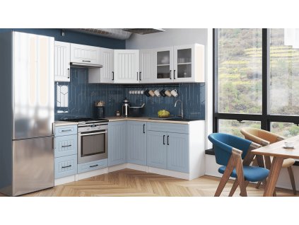 Rohová kuchyňská linka Romana bílá/denim MAT