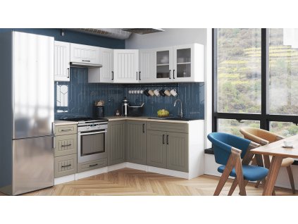 Rohová kuchyňská linka Romana bílá/kámen MAT